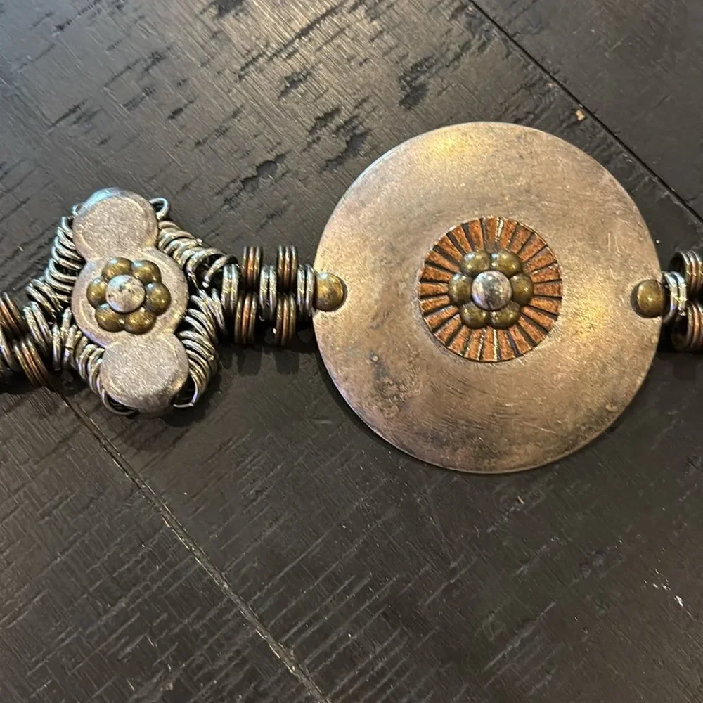 VINTAGE 80S METAL DISC WOVEN ROPE WAIST BELT Distressed Western Boho​